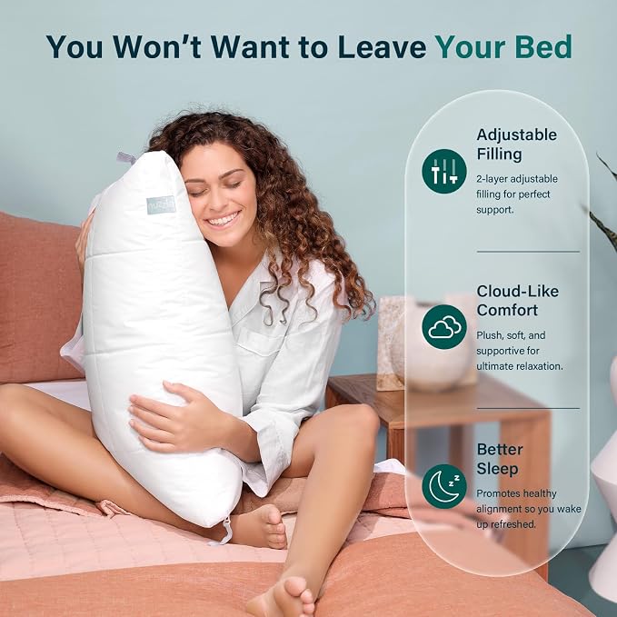 Nuzzle Adjustable Firm Pillow , Luxury Standard Size Bed Pillow Hotel Collection - Best Adjust Height Soft Cooling Pillow for Back, Stomach or Side Sleepers - Home Gifts