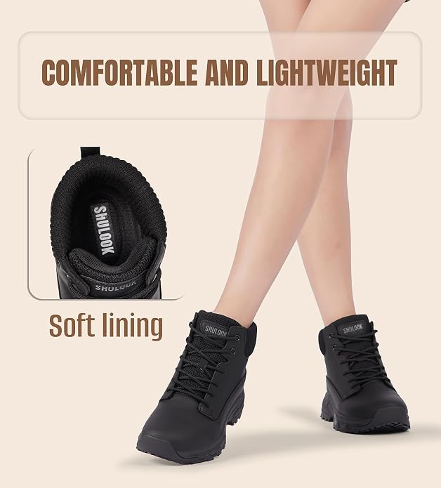 SHULOOK Non Slip Work Boots for Women Slip-Resistant Shoes Waterproof Food Service Chef Kitchen Restaurant Working Casual Comfortable Ankle Boot Outdoor Walking Booties Sneakers
