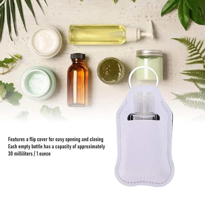 Semme 50pcs Travel Bottles Keychain Holders Set 30ml Small Squeeze Bottles with Keychain Portable Refillable Leakproof for Hand Sanitizer Lotion Toiletries Travel Camping (White)