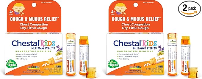 Boiron Chestal Kids Pellets for Cough and Mucus Relief, Nasal or Chest Congestion, and Sore Throat Relief - (320 Total Pellets),80 Count(Pack of 4)