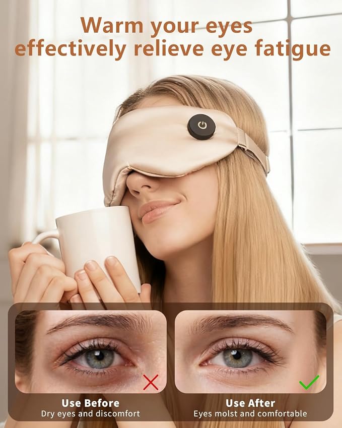 Aurorcness Heated Eye Mask for Dry Eyes – Cordless Warm Eye Compress, 100% Mulberry Silk Sleep Mask with Graphene Heating, 3 Heat Levels and Auto Shut-Off, Rechargeable & Washable