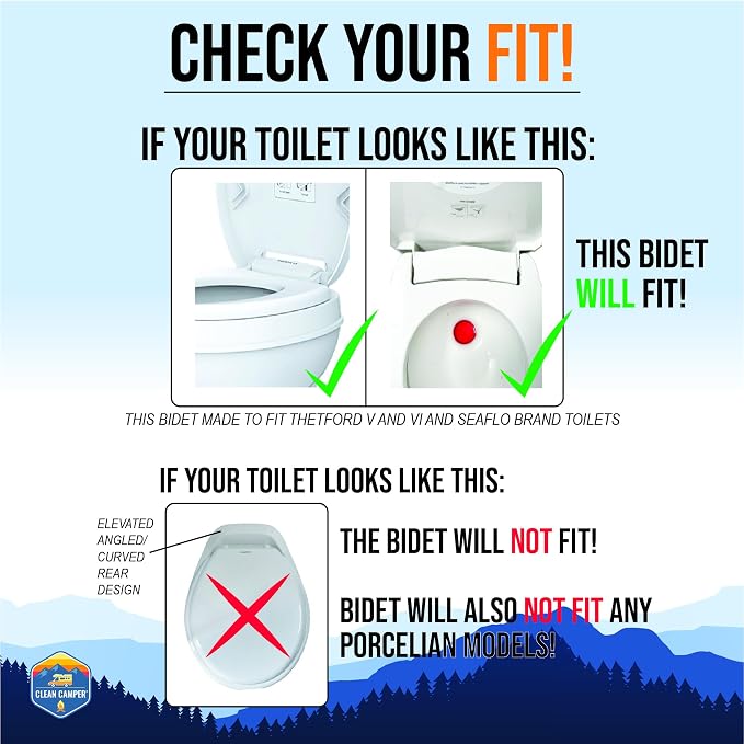 Clean Camper RV Bidet – Only Fits Thetford V, Thetford VI & SeaFlo Plastic Toilets – Not for Porcelain RV Toilets– Easy Install, Front & Rear Spray, Saves 80% TP – Best RV Bathroom Upgrade