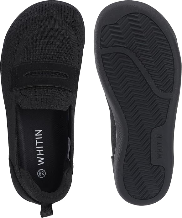 WHITIN Women's Round Toe Slip On Penny Loafers | Wide Barefoot Flats with Breathable Knit