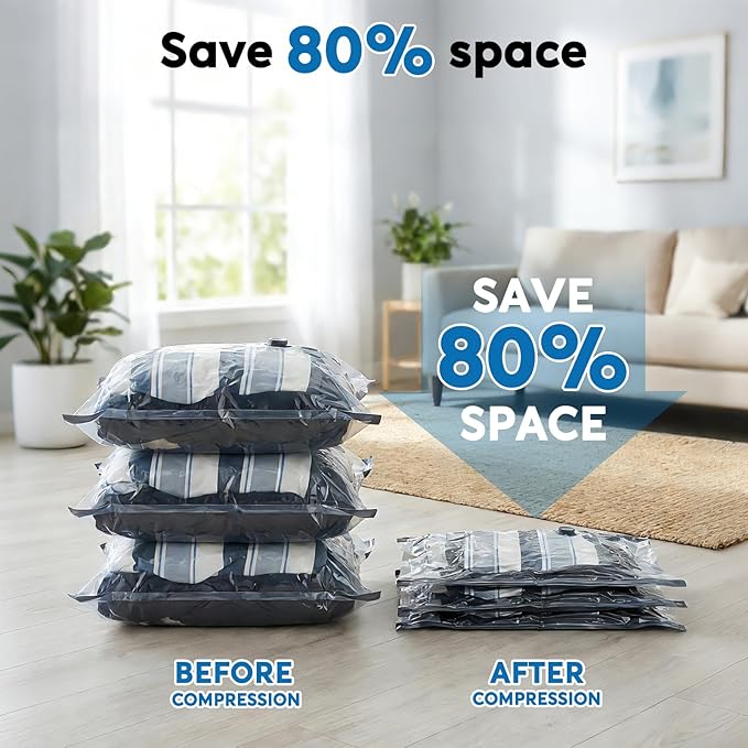 Mapambo Travel Vacuum Bags with -60000Pa LED Electric Pump, 15 Pack Vacuum Seal Bags for Clothing Travel in 3 Combo sizes, Space Saver Vacuum Storage Bags, Saving up to 80% of Space (15 Combo Size)