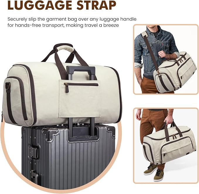 S-ZONE Carry On Garment Bag for Travel Convertible Garment Duffle Suit Bags for Men Women 2 in 1 Hanging Suitcase Business 50L