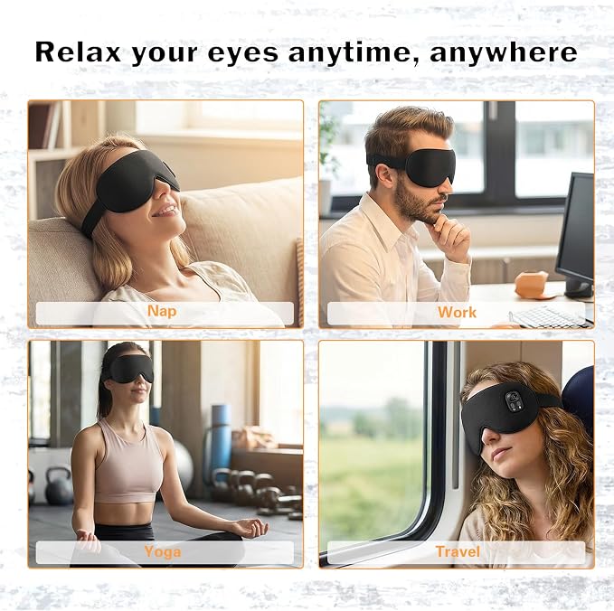 Heated Eye Mask,Cordless Eye Mask for Dry Eyes,Eye Relief, Improved Sleep,Eye Heating Pad for Travel, 4 Heat Levels, 4-Level Timing, Washable Cover, Travel, Gifts for Family(Black) (Black)