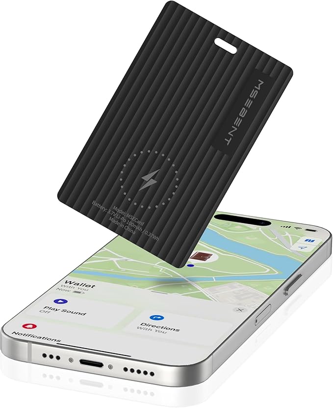 Wallet Tracker Card, Apple MFi Certified, Works with Apple Find My (iOS Only), Rechargeable Wireless Charging Slim Bluetooth Smart Tracking Card, Item Finder for Key, Passport, Luggage, Bag
