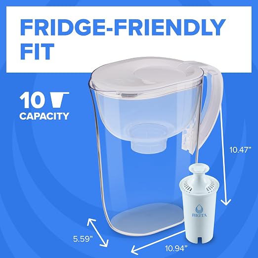 Brita Large 10-Cup Water Filter Pitcher with BritaPlus Filter, WQA NSF/ANSI Certified, Reduces 2X Contaminants vs. Standard, Removes Chlorine Taste & Odor, Reduces Zinc Copper Mercury & More, Clear