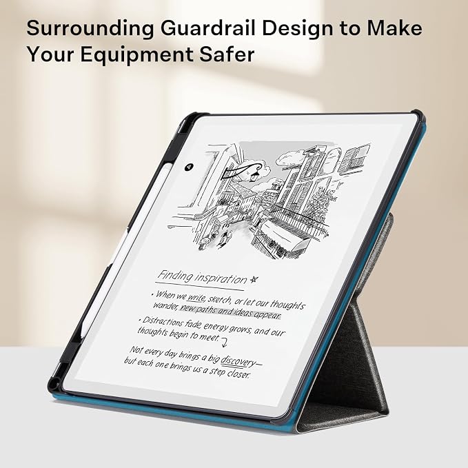 CoBak Case for 11" Kindle Scribe 3rd Generation 2025, Kindle Scribe Colorsoft with Two Viewing Angles - All New PU Leather Cover with Auto Sleep Wake, Pen Holder. Fabric Gray