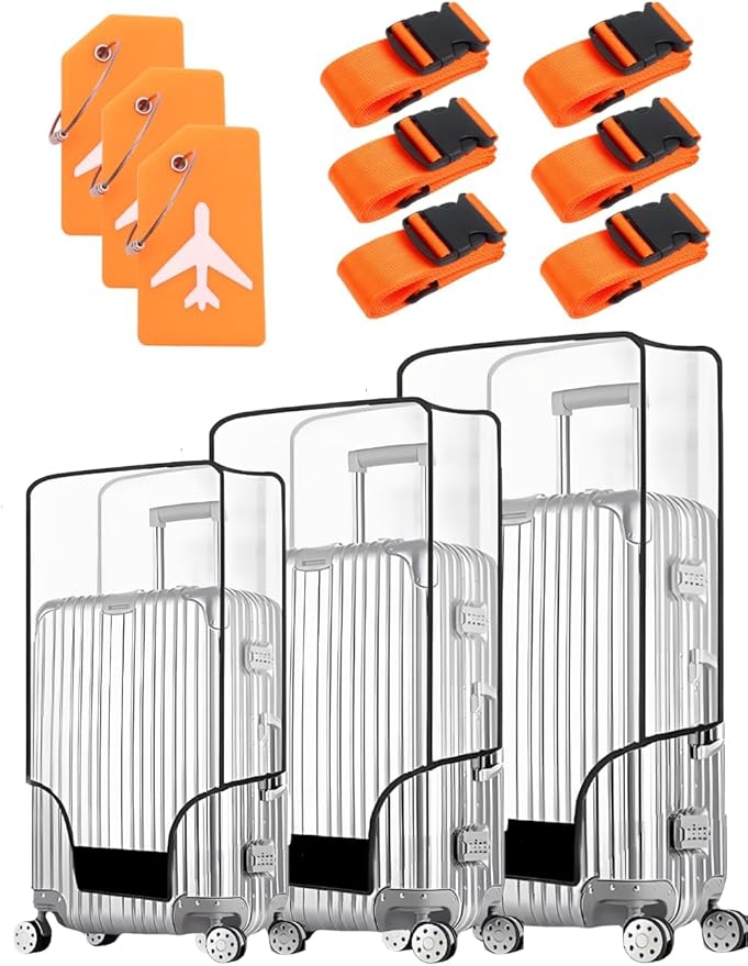 3 PCS Clear Suitcase Covers for Luggage, 20" 24" 28" Luggage Protector Suitcase Cover TSA Approved Waterproof Transparent PVC Protector (20"+24"+28")