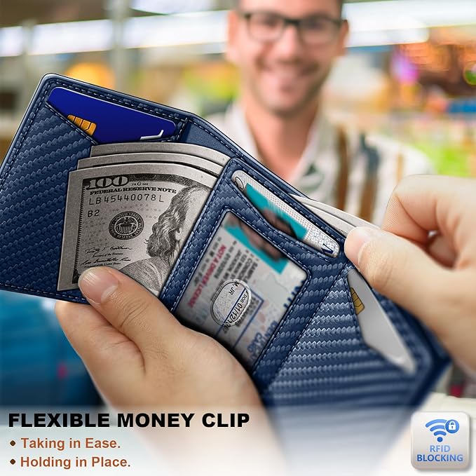 BULLIANT Men Wallet Leather Wallet Card Holders Money Clip for Men 10Cards-Magnetic Flip on Metal Case