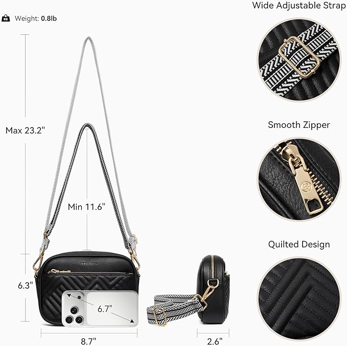 BOSTANTEN Quilted Crossbody Bags for Women Vegan Leather Purses Shoulder Handbags with Wide Strap
