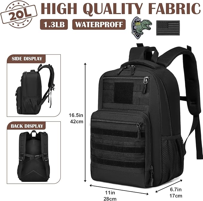 Kids Tactical Backpack Army Molle Bookbag Military Boys Backpack for School, Outdoor, Camping, Black