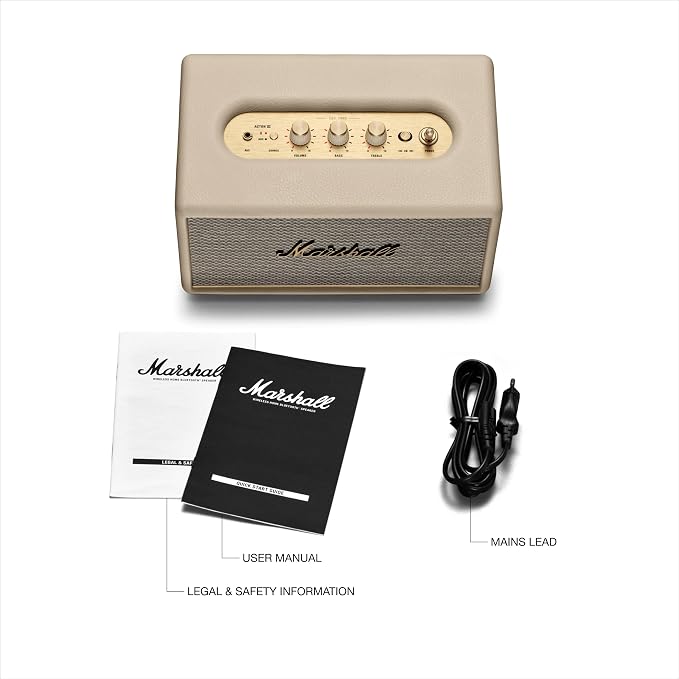Marshall Acton III Bluetooth Home Speaker - Loud Stereo Sound with Bass and Treble Controls | Plug-in Powered | 3.5mm Aux Input - Cream