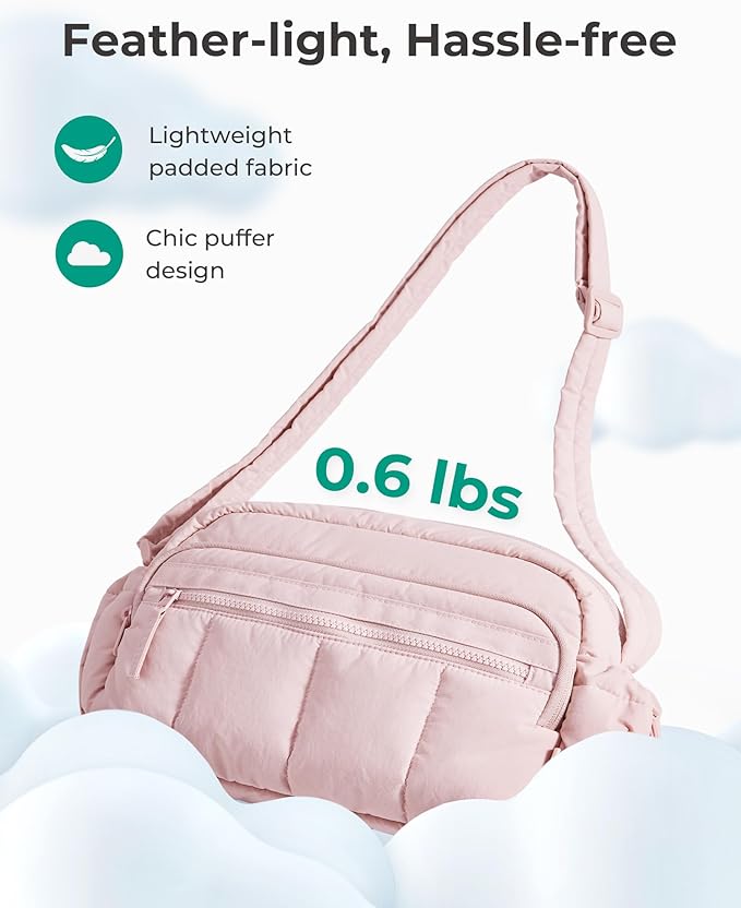 BAGSMART Anti Theft Crossbody Bags for Women Travel Purse, Medium Quilted Puffy cross body bag, Handbags Shoulder Purses, Light Gray-medium