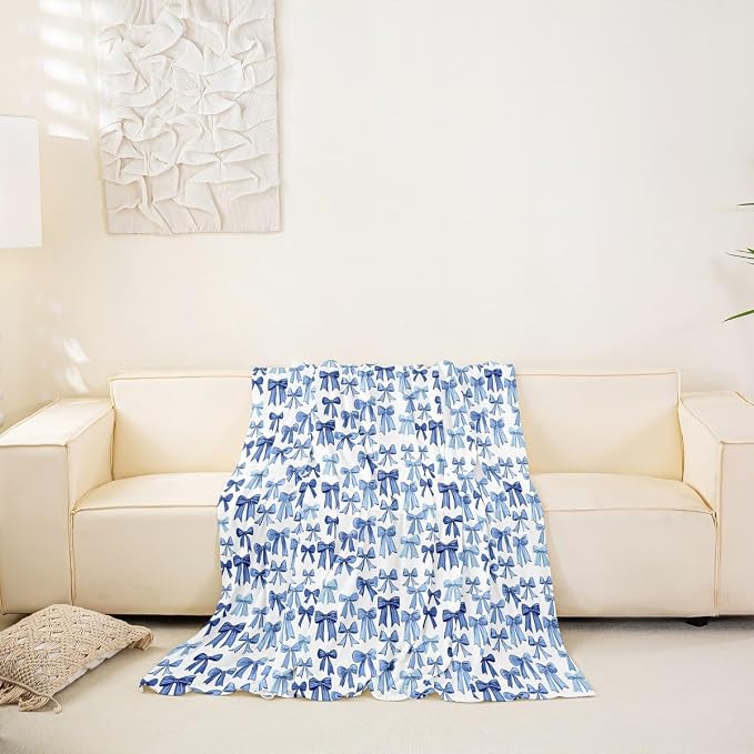 Blue Bow Sofa Slipcover Kawaii Princess Bow Tie Non Slip Fuzzy Pet Couch Covers for Sofa,Dreamy Bowknot Watercolor Geometric Bow-Tie Sofa Cover Furniture Protector Couch,91"x150" Cute Aesthetic Kawaii