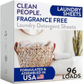 The Clean People Fragrance Free Laundry Detergent Sheets - Laundry Soap - Ultra Concentrated, Recyclable Packaging, Stain Fighting - Fragrance Free, 96 Pack