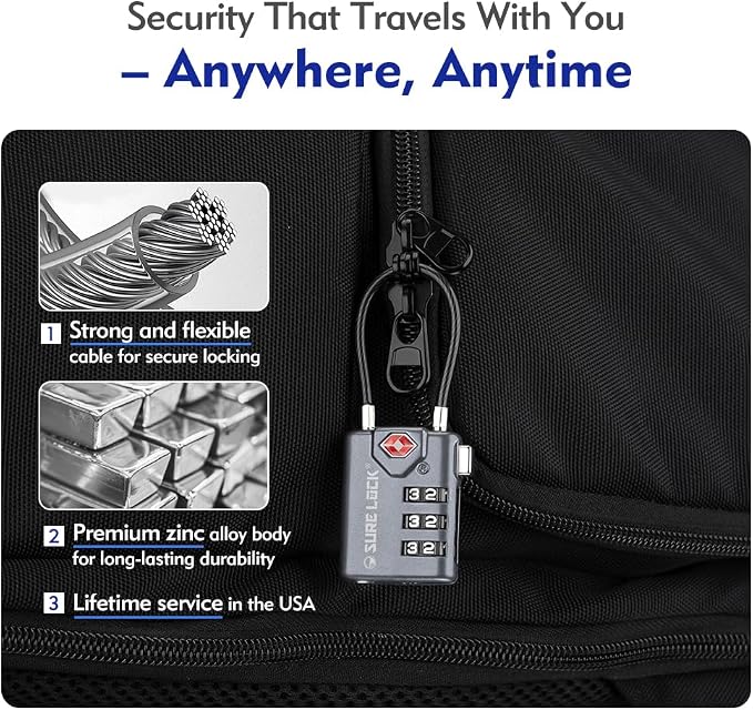 SURE LOCK TSA Approved Luggage Locks with Open Alert Indicator, 3 Digit Combination Cable Travel Lock for Suitcase, Backpack, Gym Locker, Toolbox & Travel Bag(Grey 2 Pack)
