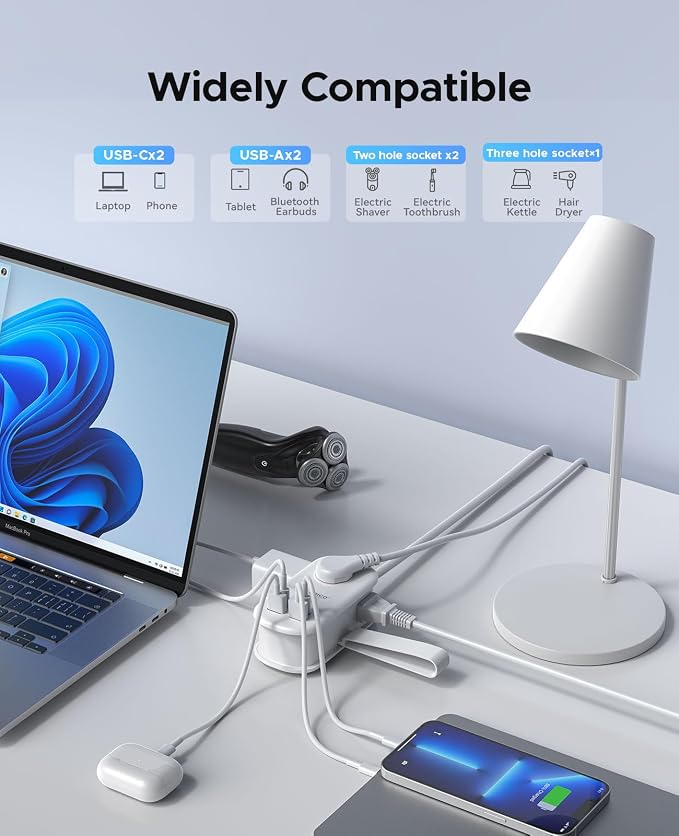ORICO Travel Power Strip, 65W GaN Charging Station with 3 Outlets & 4 USB Ports (2 USB C), 4FT Flat Plug Extension Cord with Wraparound Design, Compact USB C Charger for Cruise Home Office Dorm Laptop