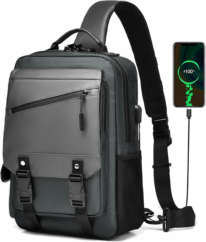 Leaper Anti-Theft Crossbody Sling Bag：one-handed quick-open lock in 3 seconds & hidden zippered pockets for Travel, Work & Daily Commute, DarkBlue