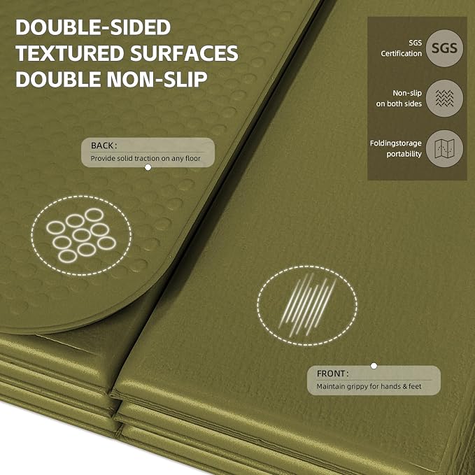 Foldable Yoga Mat,Thickened,0.4"Thick (10mm）,76"x26" | 12-Fold Design,SGS Certified TPE,Non-Slip & No Smell,Ultra Portability,For Yoga,Gym,Pilates,Home Workouts