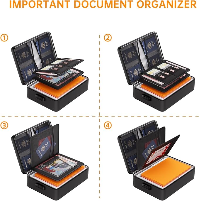 DocSafe 5200°F Document Organizer with Lock, Heat Insulated Fireproof Box | Upgraded 8 Layers File Storage Protection,Water-Resistant,Portable Home Travel Safe for Important Documents and More,Black