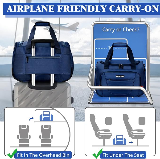 Underseat Carry On luggage Bag Airplanes Personal Item Bags Weekender Overnight Travel Tote Bag Shoulder Small Softside Carry on Luggage Travel Duffel Bags For Men Women -18 IN Navy Blue