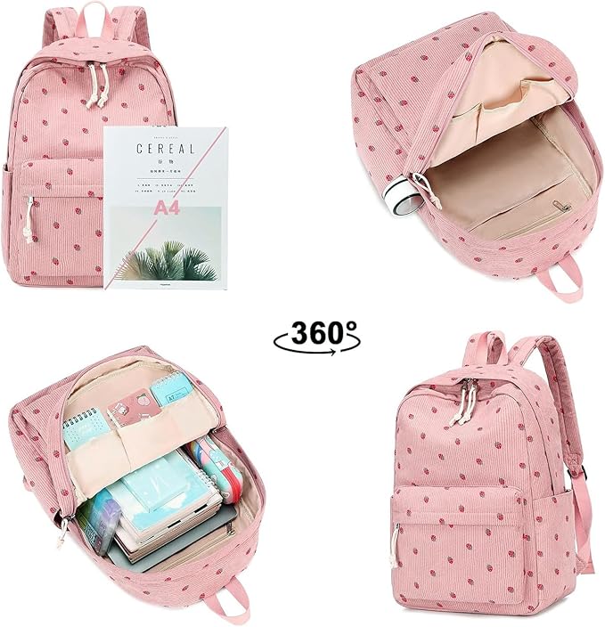 Bluboon School Backpack for Teen Girls Bookbags Elementary High School Corduroy Laptop Bags Women Travel Daypacks