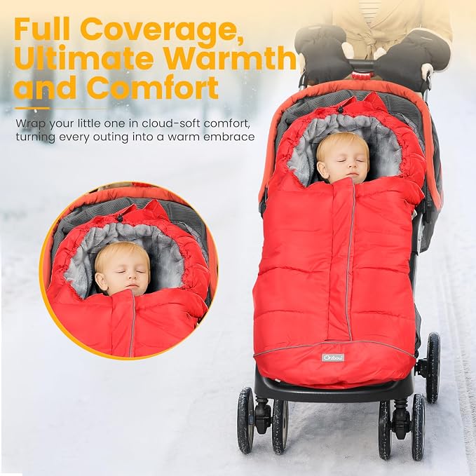 Orzbow Stroller Footmuff Universal - Weather-Proof Bunting Bag for Toddler, Warm Fleece Sleeping Bag for Cold Weather, Easily Attaches to Most Strollers, Baby Boys Girls Winter Essentials, Red