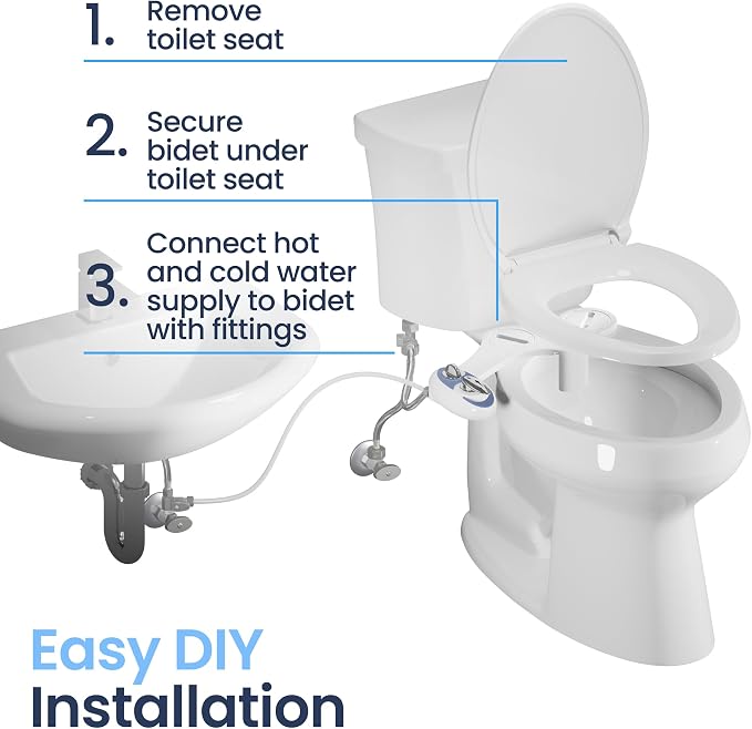 LUXE Bidet NEO 320 - Warm Water, Dual Nozzle, Self-Cleaning, Non-Electric Bidet Attachment for Toilet Seat, Adjustable Water Pressure, Rear & Feminine Wash (Rose Gold)