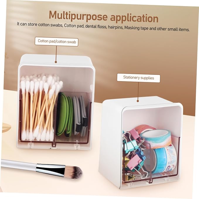 STOBAZA 5pcs Cotton Swab Dispenser Cotton Balls Holder Lid 2 Sections Makeup Box Plastic Storage Box