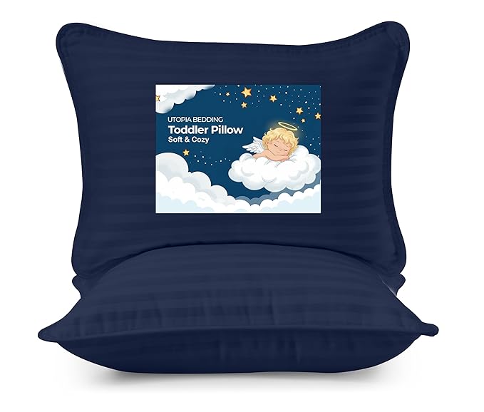 Utopia Bedding Toddler Pillow (Navy Blue, 2 Pack), 13x18 Small Kids Pillow for Sleeping, Soft and Breathable Cotton Blend Shell, Ideal for Toddler Bed and Travel (Intended for Age 2 and up)