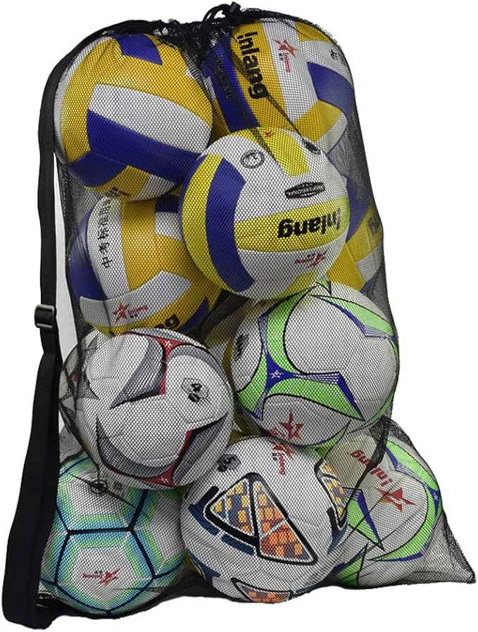 Heavy Duty Mesh Ball Bag, Drawstring Sport Equipment Storage Bag for Basketball, Soccer, Sports Beach and Swimming Gears with Adjustable Shoulder Strap Outdoor Organizer