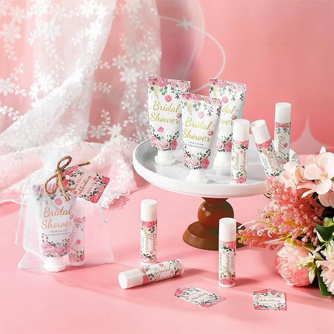 24 Sets Floral Bridal Shower Hand Cream and Lip Balm Gifts Bridal Shower Party Favors Thank You Gifts for Guests Travel Size Hand Lotion and Lip Balm Bulk with Organza Bags and Tags Wedding Supplies