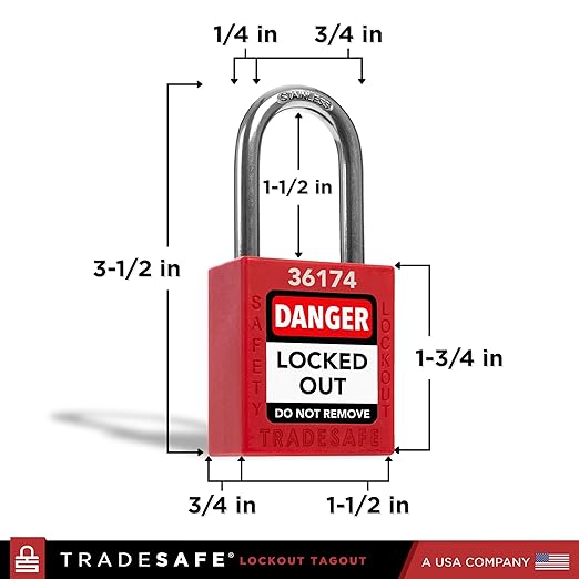 TRADESAFE Lockout Tagout Locks Set - 10 Red Loto Locks, Lockout Locks Keyed Different, 2 Keys Per Lock, OSHA Compliant Lock Out Tag Out Padlocks, Safety Padlocks for Electrical Lockout Tag Out Kits