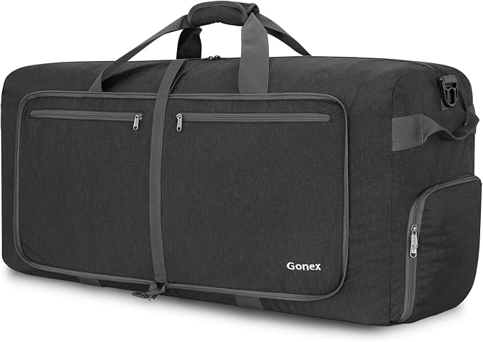 Gonex Large Foldable Travel Duffle Bag with Shoes Compartment, Packable Lightweight Water Repellent Duffel Bag for Camping Gym Weekender Bag