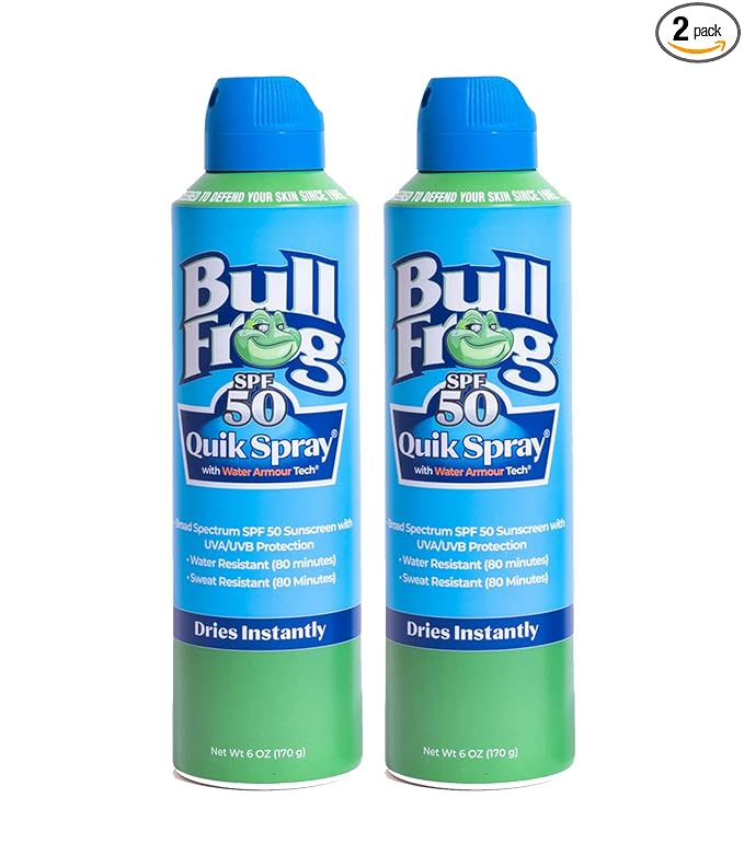Bullfrog Quik Spray Sunscreen SPF 50 | Oxybenzone & Octinoxate Free | Broad Spectrum Moisturizing UVA/UVB, 2 pack