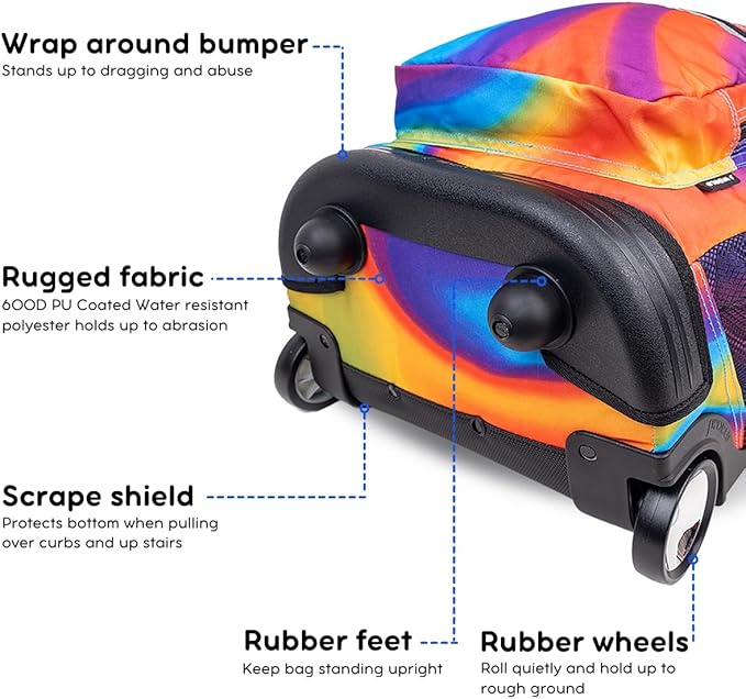 J World Sunrise Kids Rolling Backpack for Girls Boys. Roller Bookbag With Wheels For School, Heat