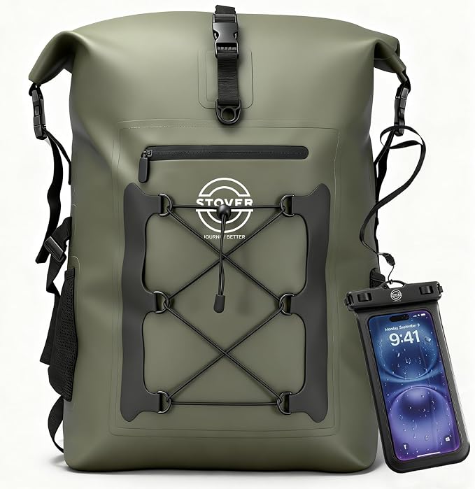 STOVER 5/10/25/30/40/55L Waterproof Dry Bag- Roll-Top Backpack w/Phone Case- Kayaking, Hiking, Camping, Boating- Men/Women