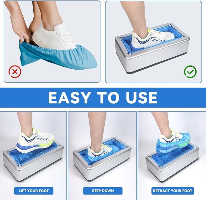 Automatic Shoe Cover Dispenser Machine with 200pcs Disposable Covers - Waterproof, Non-Slip Reusable for Home, Office, Hospital - Heavy Duty Shoe Cover Machine for Indoor Use, Easy to Install