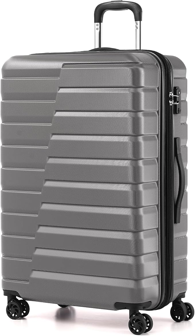 Coolife Expandable Large Checked Luggage with Spinner Wheels, Hard Shell Suitcase TSA Lock Rolling Travel Luggage 28-inch,Gray