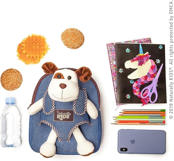 Naturally KIDS Dog Backpack, Dog Toys for Toddlers, Toddler Stuffed Animals Gifts for 2 3 4 5 Year Old Girl Boy