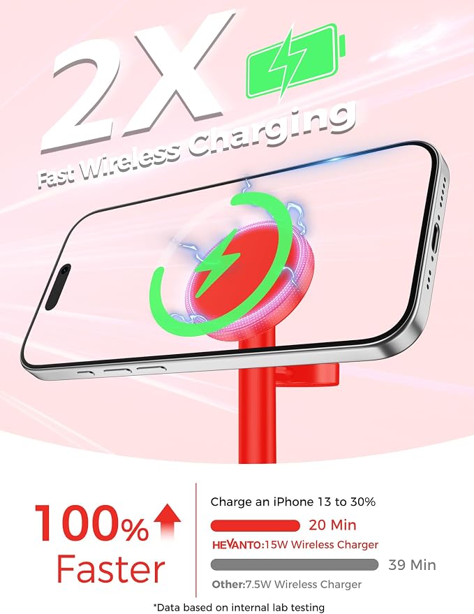 Hevanto 2026 3 in 1 Wireless Charging Station for Apple MagSafe Charger, 15W Fast Magnetic Mag-Safe Charger Stand for iPhone 17 16 15 14 13 12 Apple Watch AirPods Compatible with MagSafe, DeepRed