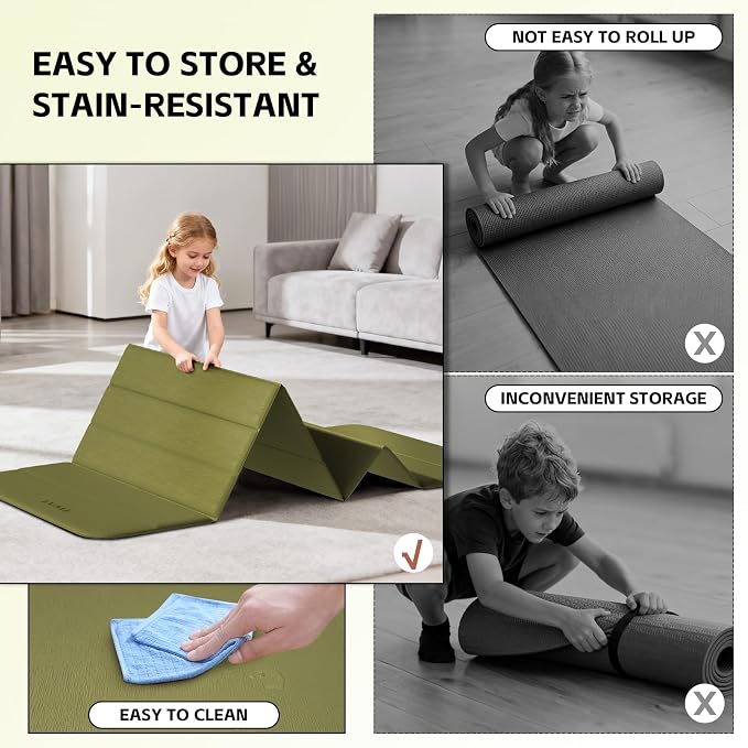Foldable Yoga Mat,Thickened,0.4"Thick (10mm）,76"x26" | 12-Fold Design,SGS Certified TPE,Non-Slip & No Smell,Ultra Portability,For Yoga,Gym,Pilates,Home Workouts