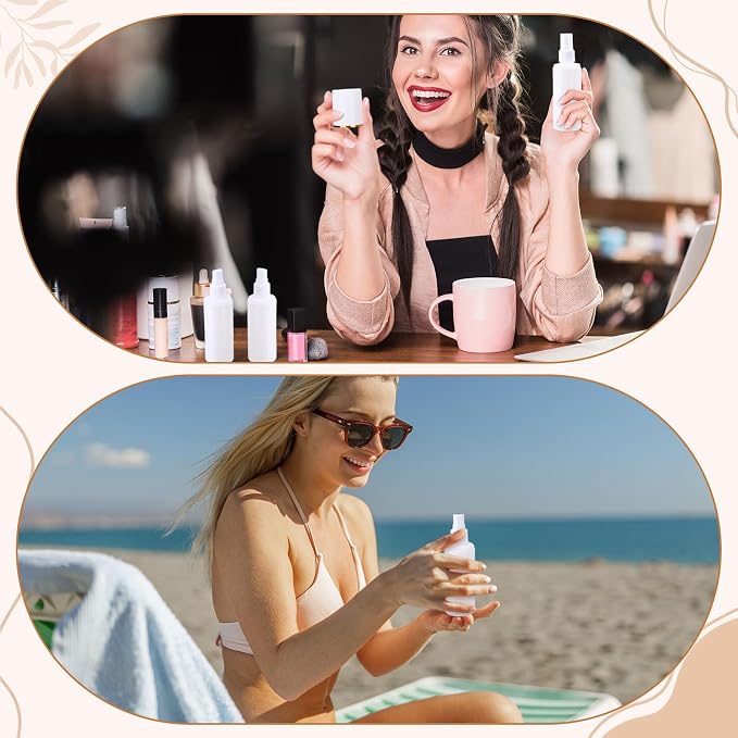 50 Pack 3.4 oz Plastic Spray Bottles Fine Mist Travel with Pump Spray Cap Double Cap Refillable and Reusable Empty Plastic Containers for Travel Cosmetic Essential Oils