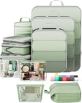 Veken 11 Set Compression Packing Cubes for Travel Essentials,Compressible Expandable Large Luggage Suitcase Organizer Bags for Clothing,Durable Space Saver Storage Bags(Matcha Green)