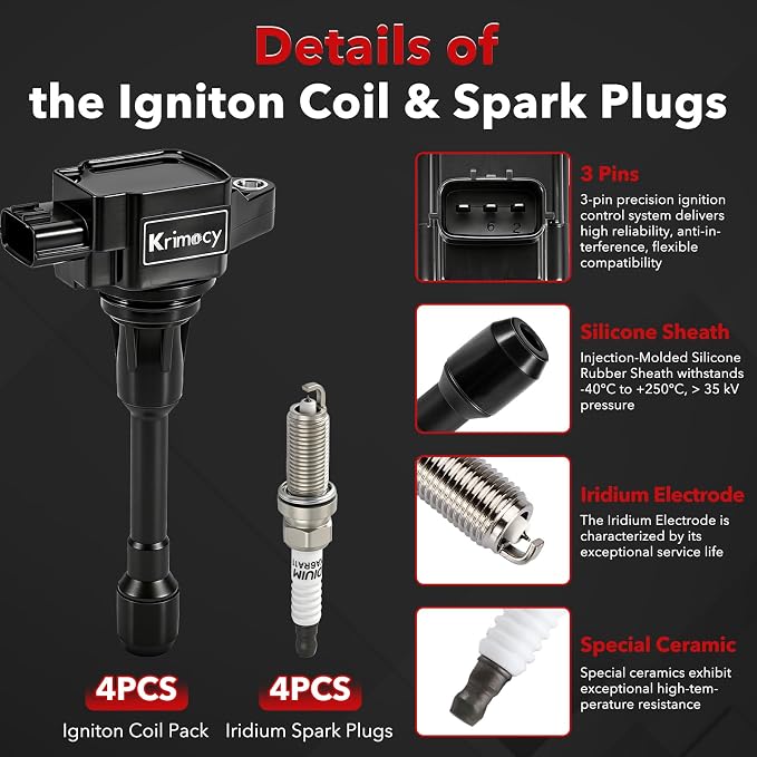 UF549 Ignition Coil Packs and Iridium Spark Plugs Fit for Nissan Altima Pathfinder Sentra Versa Cube Tiida March NP300 Rogue Urvan X-Trail/Infiniti FX50 QX70 M56 Q70 Q70L QX60