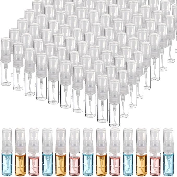 200 Pcs Mini Glass Spray Bottles, 3ml Transparent Perfume Sample Bottles with Leak-Proof Design, Travel Size Spray Bottles for Fragrance, Essential Oils, Facial Mist, and More