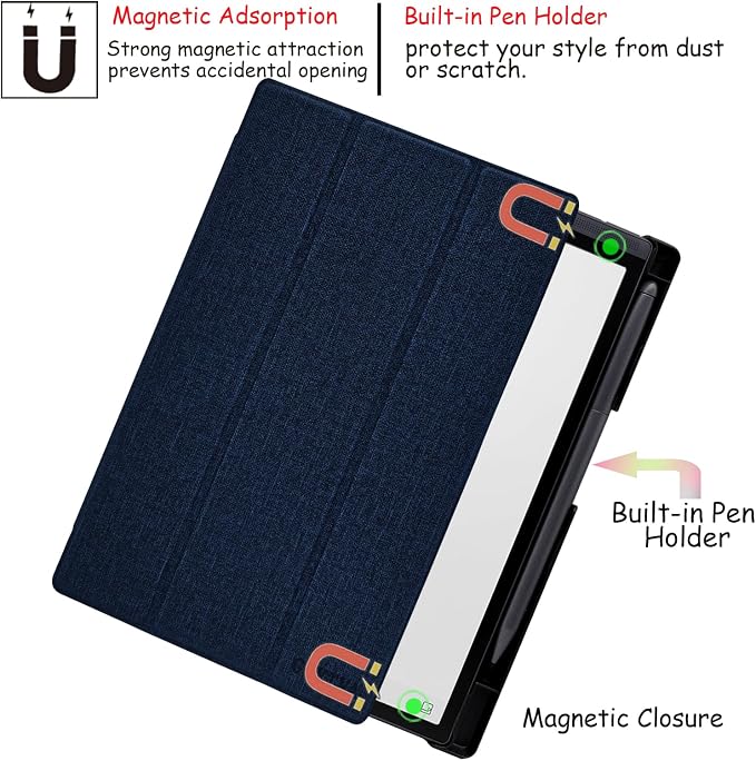 Protective Folio Case for 8.2'' iFLYTEK AINOTE Air 2, Ultra-Thin Lightweight Trifold Protective Cover with Built-in Pen Holder Auto Sleep/Wake for AINOTE Air2 Tablet (Cloth Bark Blue)