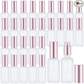 Roshtia 30 Pcs Glass Spray Bottle Clear Empty Bottles Small Refillable Reusable Perfume Bottle with Fine Mist Sprayer Pump for Face Body Travel(1.69 oz,Rose Gold)